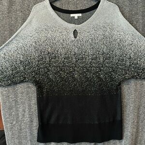 Notations Black Silver Glitter Holiday batwing formal event keyhole sweater 1X